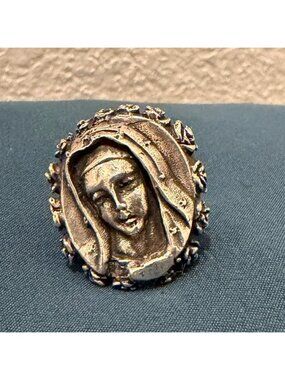 Our Lady of Guadalupe/ Nuestra Señora de Guadalupe silver statement ring, sz. 6